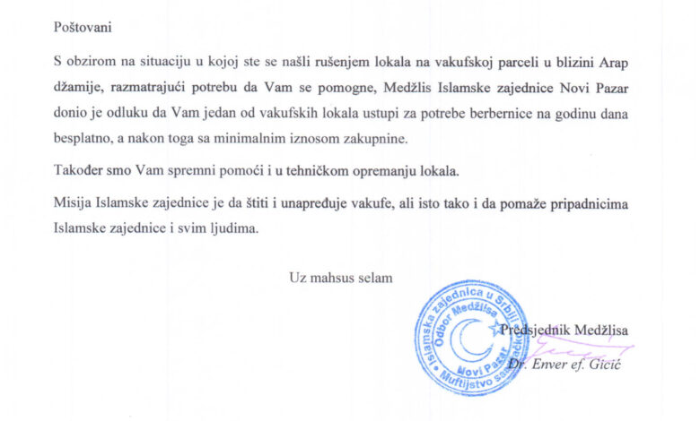 Saopcenje Medzlisa